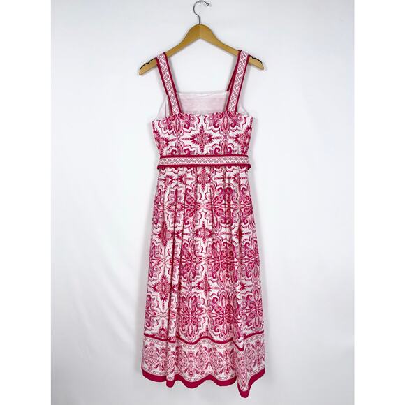 Talbots Women's Printed Tie Waist Midi Dress Size 6 Petite Pink Medallion - Picture 8 of 16